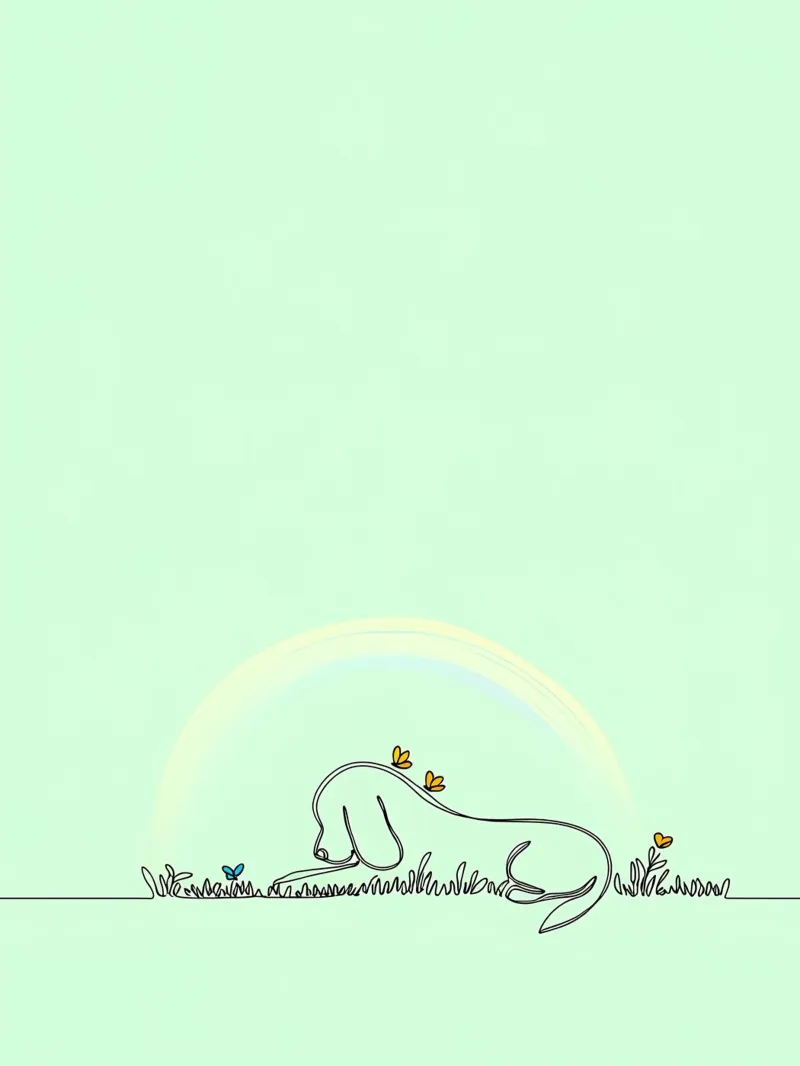 Dog Resting in Flower Field Minimalist Line Art poster with wooden frame by Viv Line Art