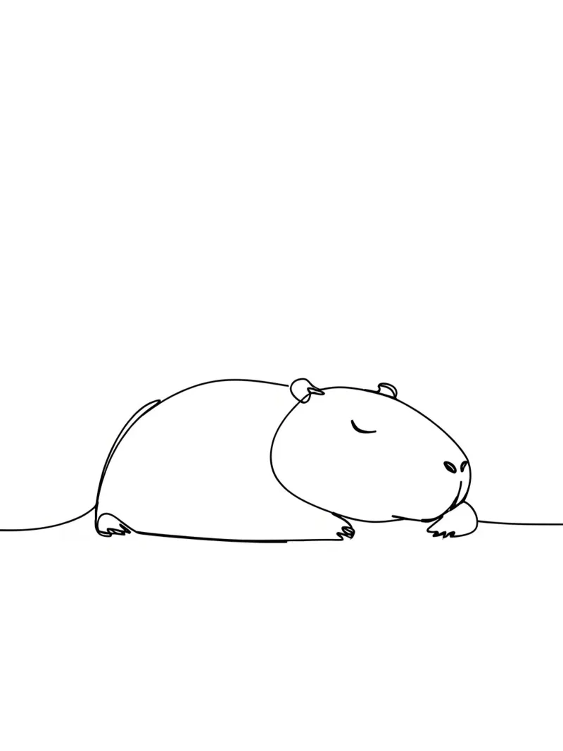 Capybara endormi Dessin au trait minimaliste hahnemühle de Viv Line Art