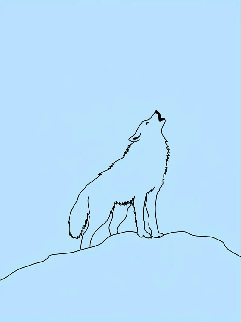 Loup hurlant Dessin au trait minimaliste hahnemühle de Viv Line Art
