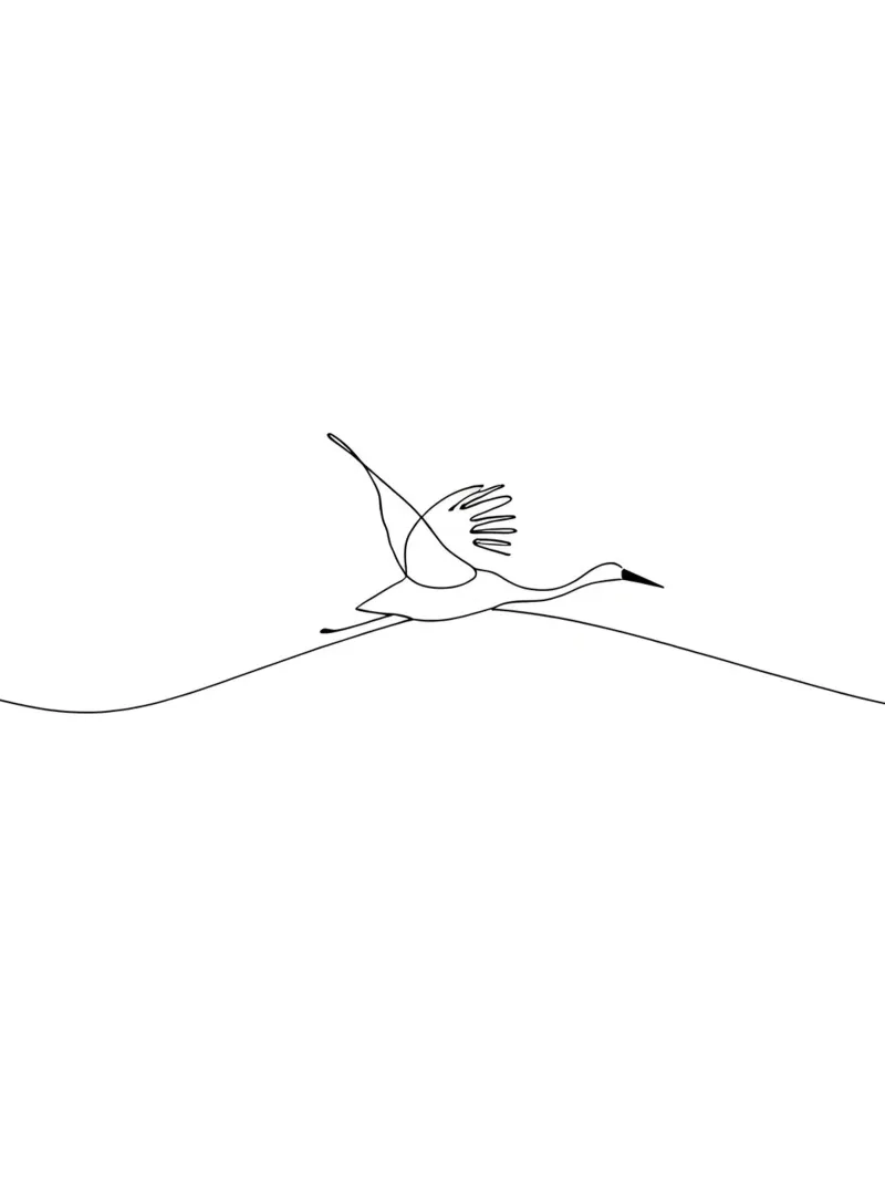 Héron volant Dessin au trait minimaliste hahnemühle de Viv Line Art