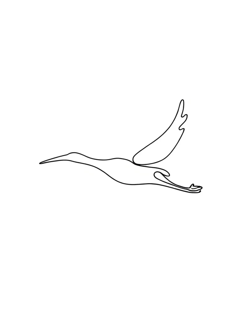 Crane Bird Flying Minimalist Line Art Drawing hahnemühle by Viv Line Art