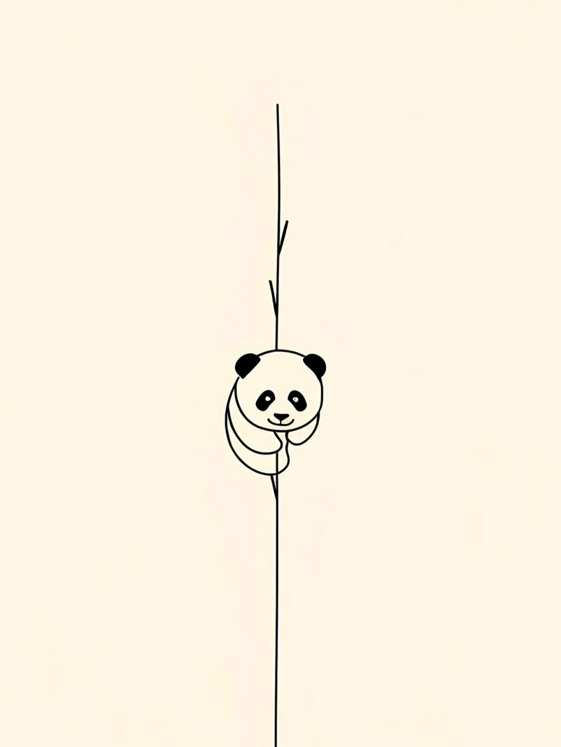 Panda su bambù Line Art minimalista pellicola backlit da Viv Line Art