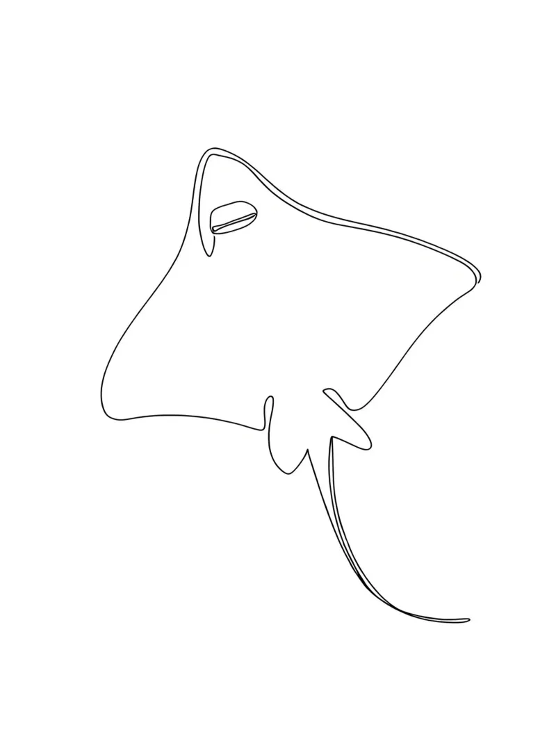 Manta raya Minimalist Line Art poster con marco de plástico de Viv Line Art