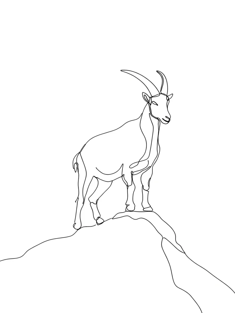 Goat at Mountain Minimalist Line Art canvas with Floater frame by Viv Line Art