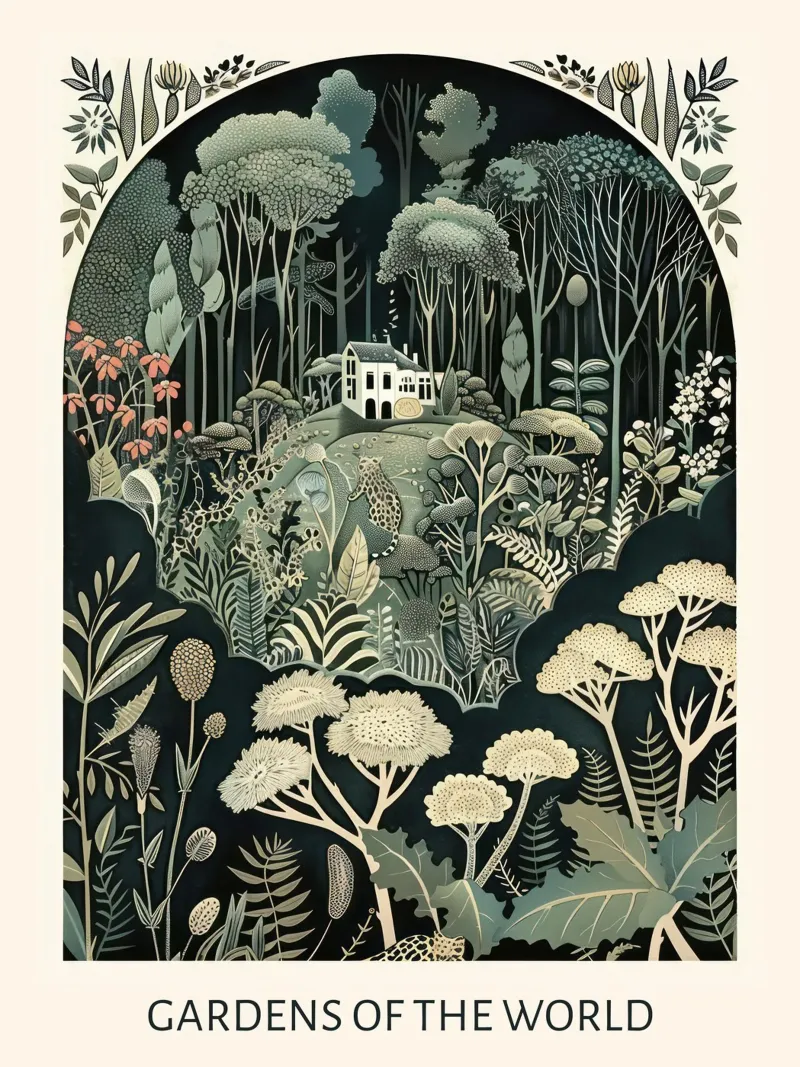 Giardini del mondo, Vintage Art Nouveau, Botanica 2 poster con telaio in legno da Peaches Art Prints