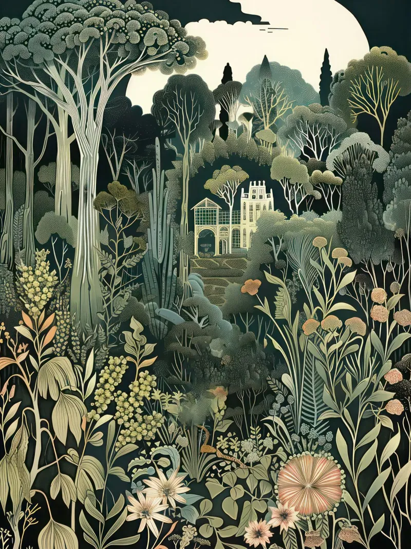 Giardini del mondo, Art Nouveau, Illustrazione botanica poster da Peaches Art Prints