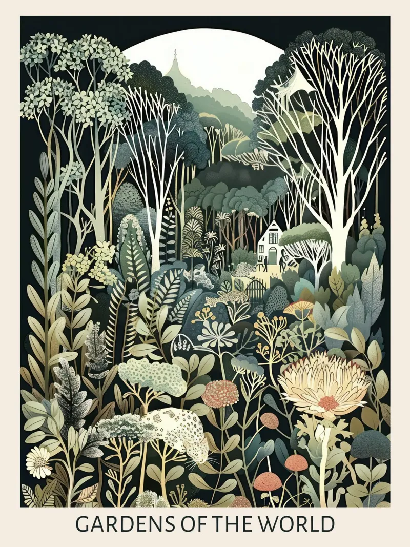 Jardines del mundo, Art Nouveau, Botánico 5 lienzo con Marco flotante de Peaches Art Prints