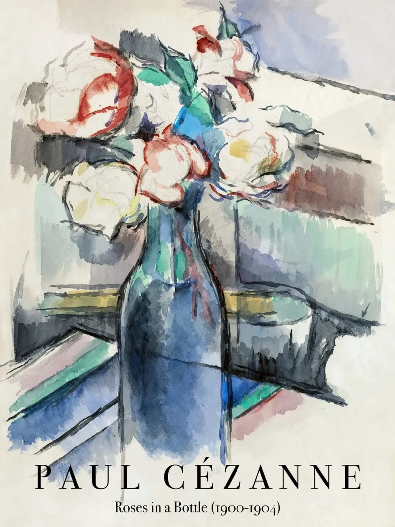 Paul Cezanne, Rozen in een fles canvas met Baklijst van Peaches Art Prints