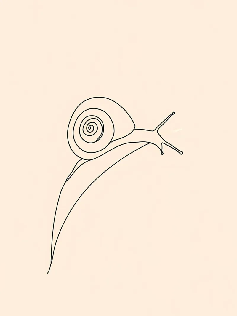 Snail on Leaf Minimalist Line Art Drawing alu-dibond by Viv Line Art
