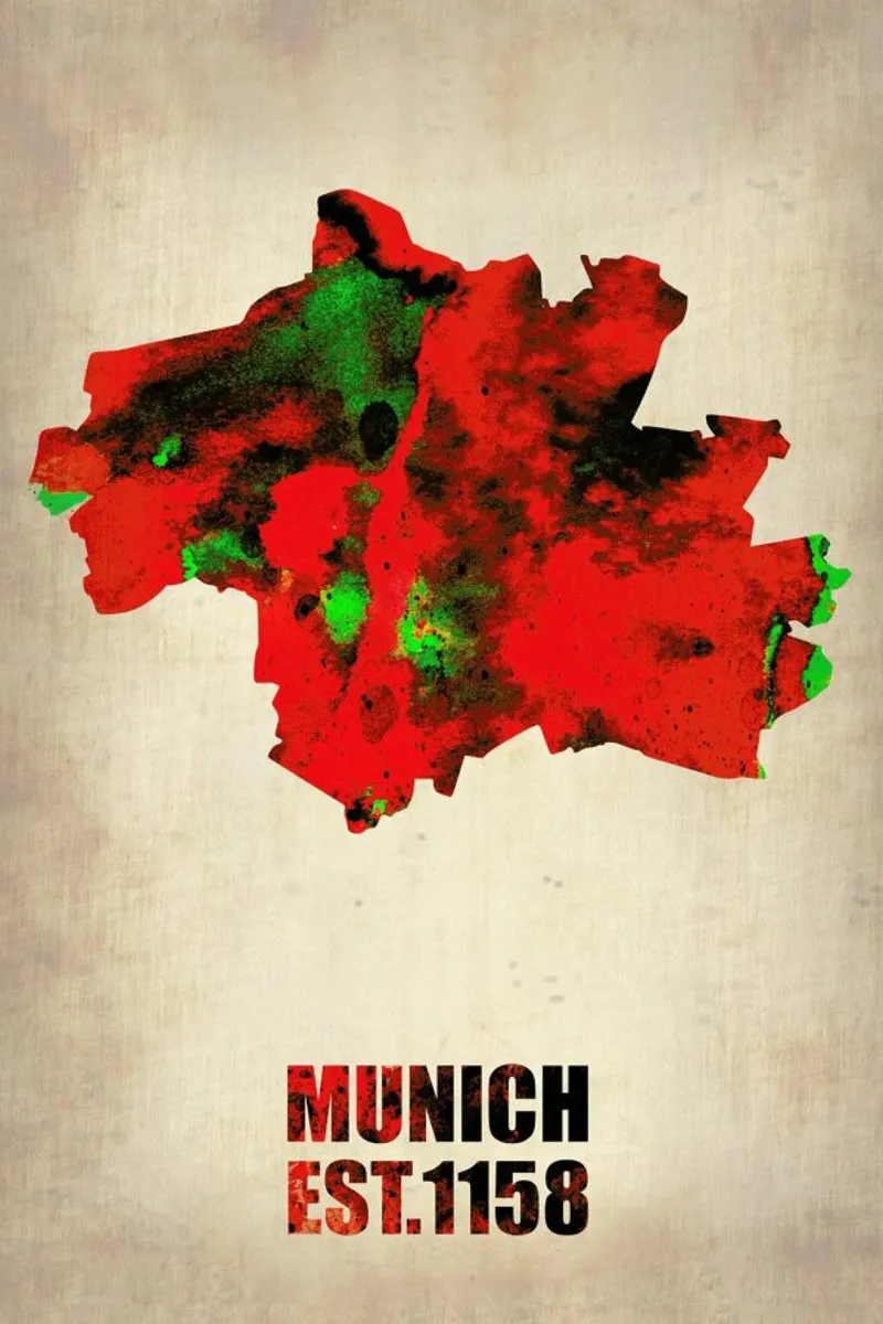 Munich Watercolor Map pellicola backlit da Naxart