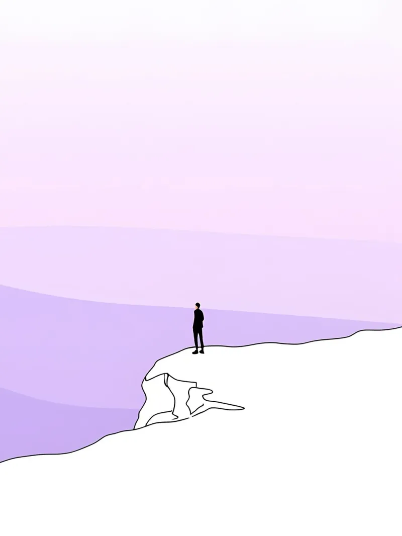 Persona in piedi su una scogliera Line Art minimalista pellicola backlit da Viv Line Art