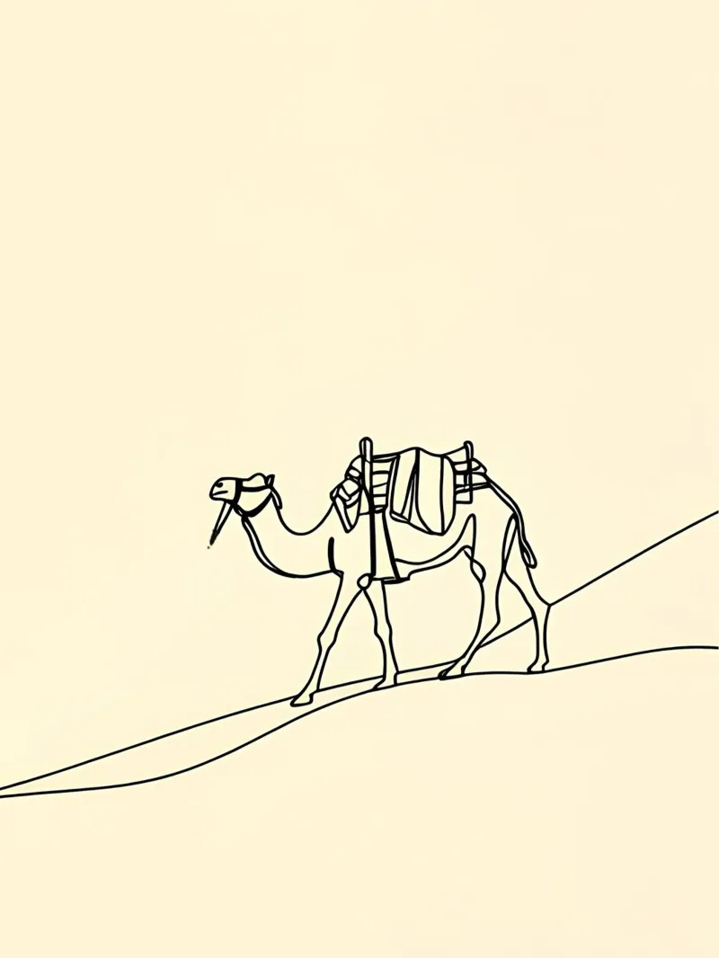 Camel in Desert Minimalist Line Art Hahnemühle von Viv Line Art