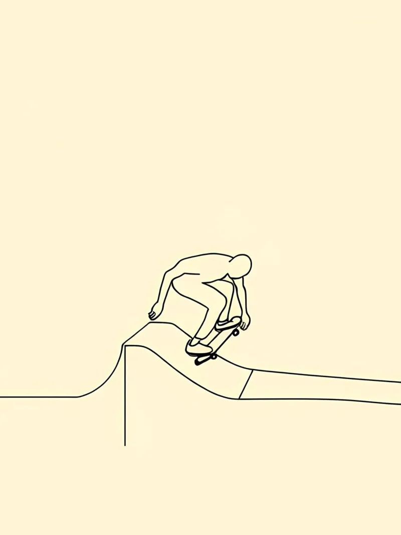 Arte lineare minimalista di uno skateboarder pannello forex da Viv Line Art