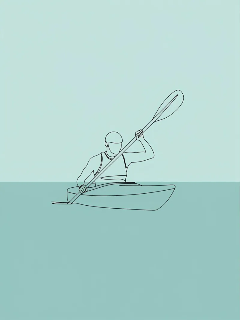Kajakfahrer Minimalist Line Art Zeichnung Poster von Viv Line Art