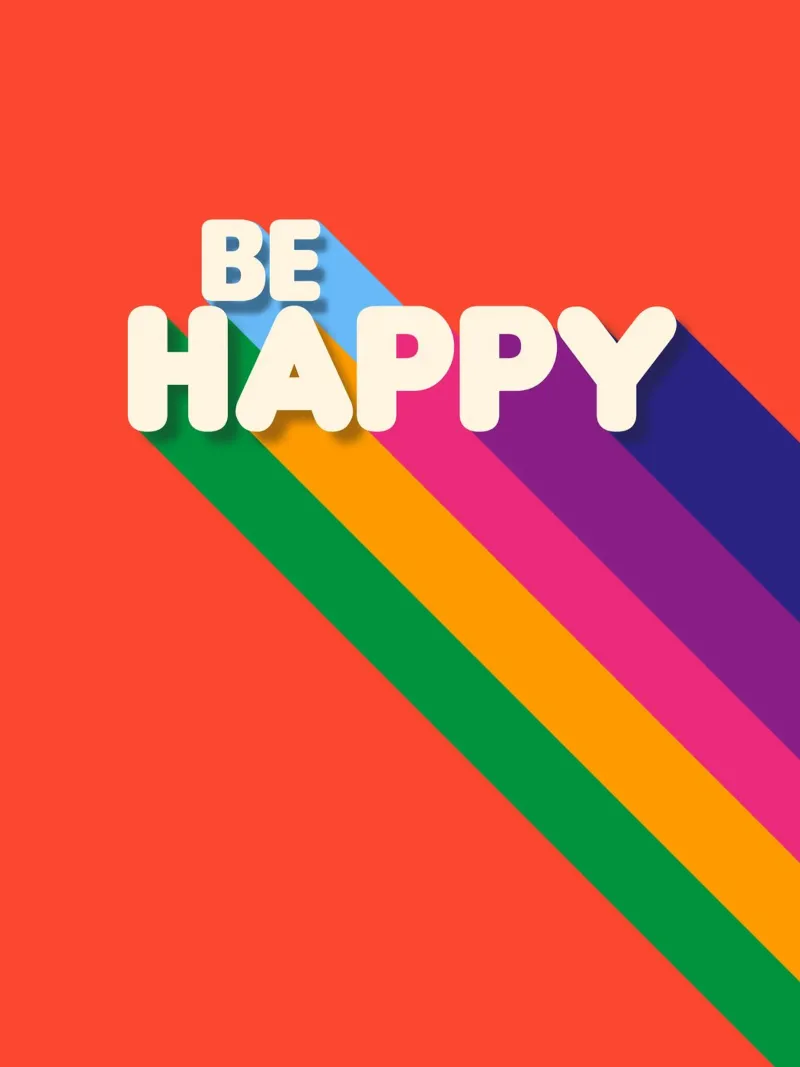 Be Happy Retro Rainbow Typography Art Print pellicola backlit da showmemars
