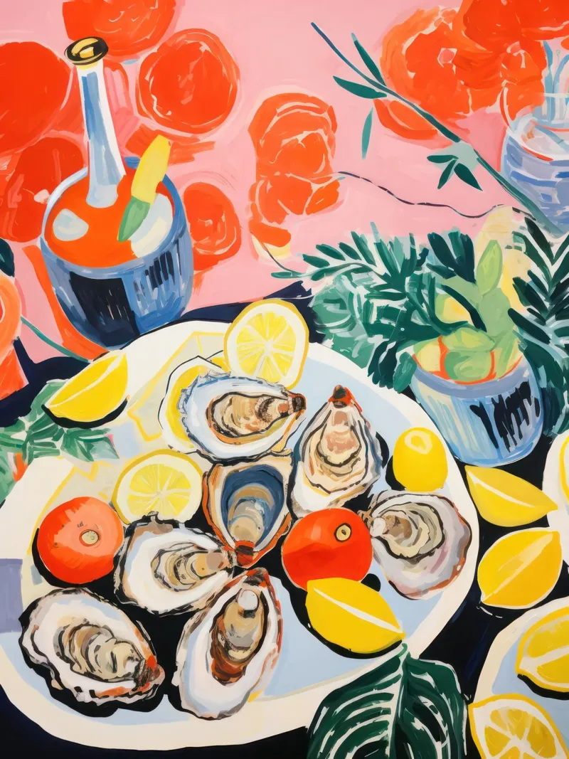 Ostriche, vini e fiori Pittura - Matisse poster da Peaches Art Prints
