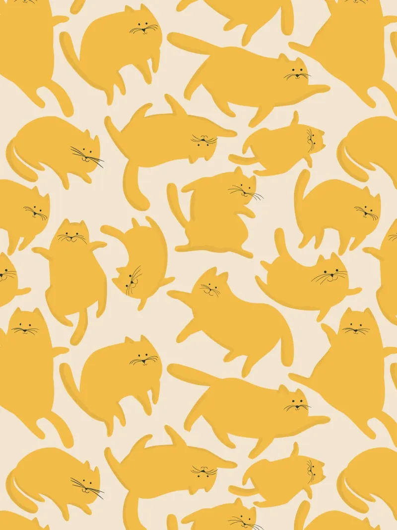Playful Yellow Cats Cute Pattern aluminium-dibond van showmemars