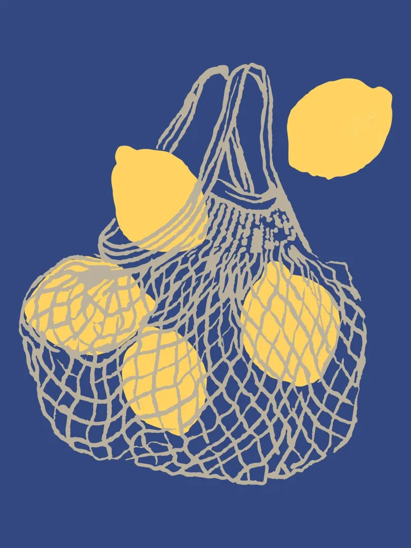 Limoni in busta della spesa - Cucina pellicola backlit da Peaches Art Prints