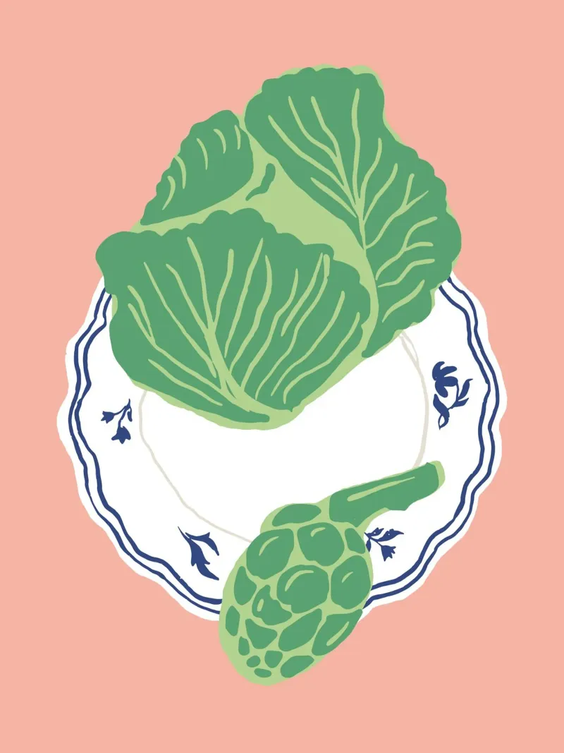 Lettuce and Artichoke - Vegetables Food Illustration acrylic glass by Peaches Art Prints