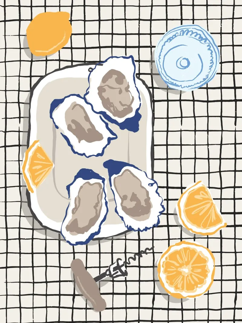 Picnic ostriche e limoni pellicola backlit da Peaches Art Prints