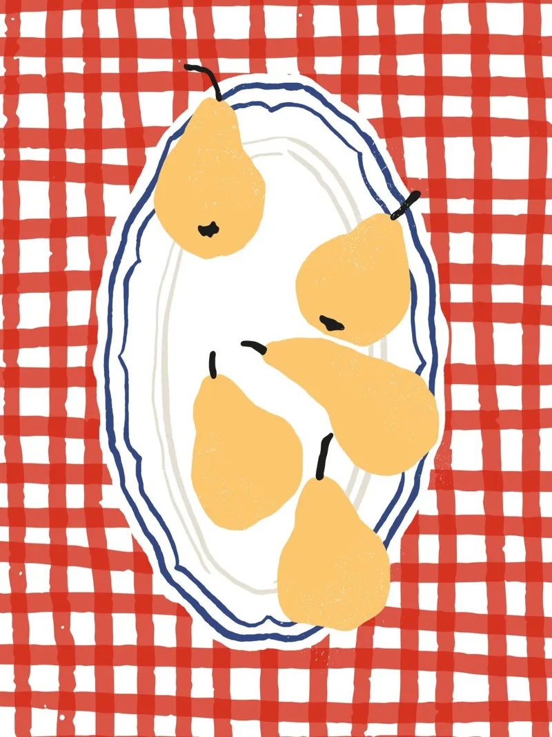 Illustrazione del cibo da picnic con le pere poster da Peaches Art Prints