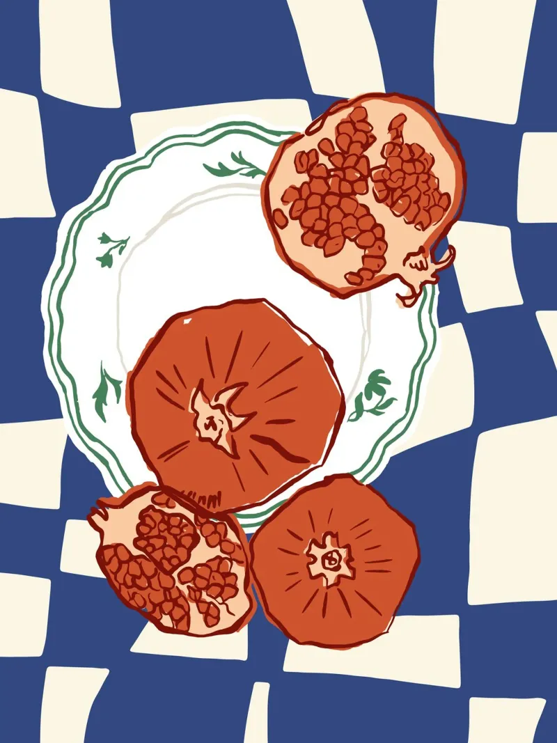 Pomegranate Plate Food Illustration canvas by Peaches Art Prints