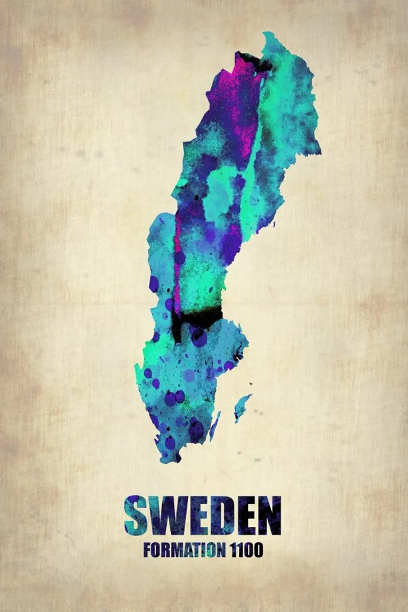 Sweden Watercolor Map pellicola backlit da Naxart