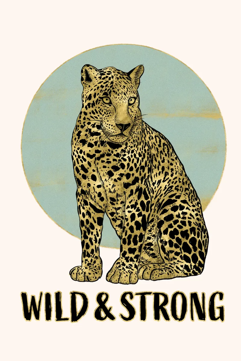 Selvaggio e forte. Maestoso leopardo seduto con refuso. poster da CalliLetters
