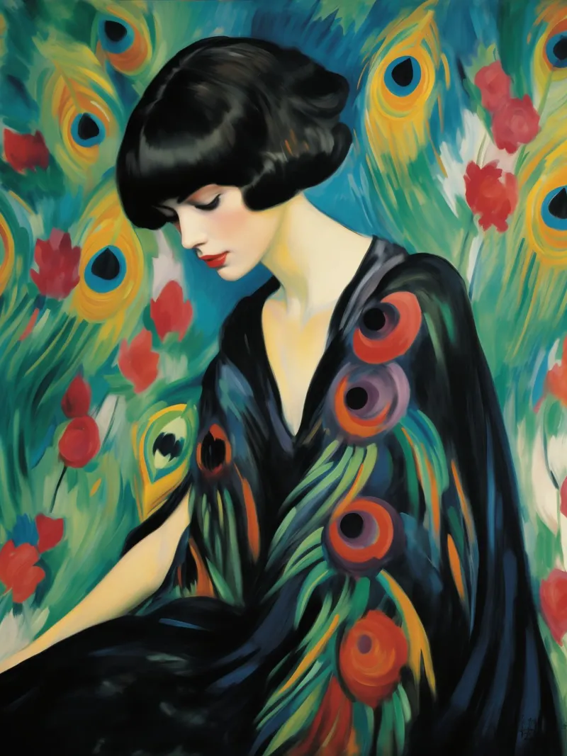Ritratto di donna pavone | Pittura su tela poster da Autofocus