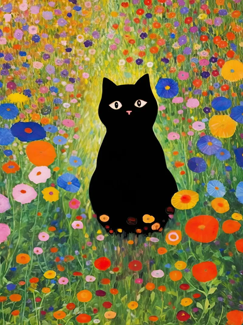 Gustav Klimt Gatto nero in giardino pellicola backlit da Peaches Art Prints