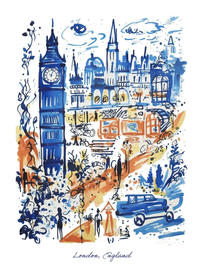 Londra, Inghilterra, Illustrazione Line Art City Travel Art poster da Peaches Art Prints