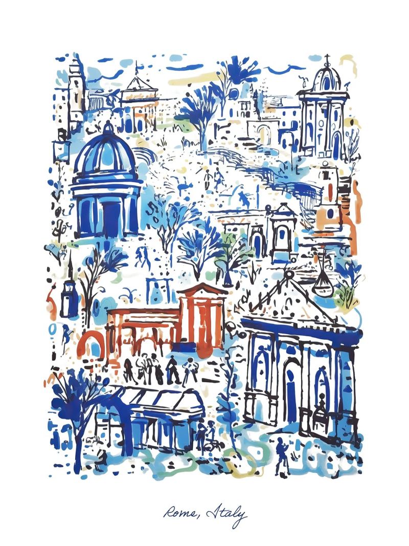 Rome, Italie, Landmarks Illustration Line Art Travel poster de Peaches Art Prints