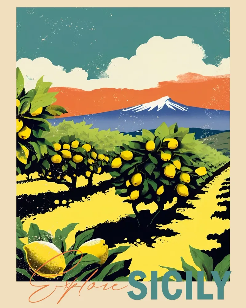 Explore Sicily poster con telaio in plastica da Indigo Rain