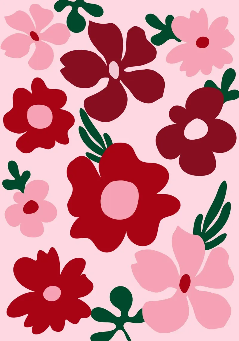 Fiori astratti, fiori rossi e colorati poster con telaio in alluminio da pdigitalprints