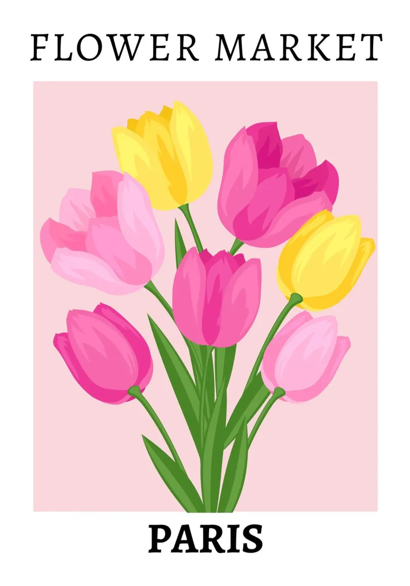 Mercato dei fiori di Parigi, Rosa Floreale poster con telaio in legno da pdigitalprints