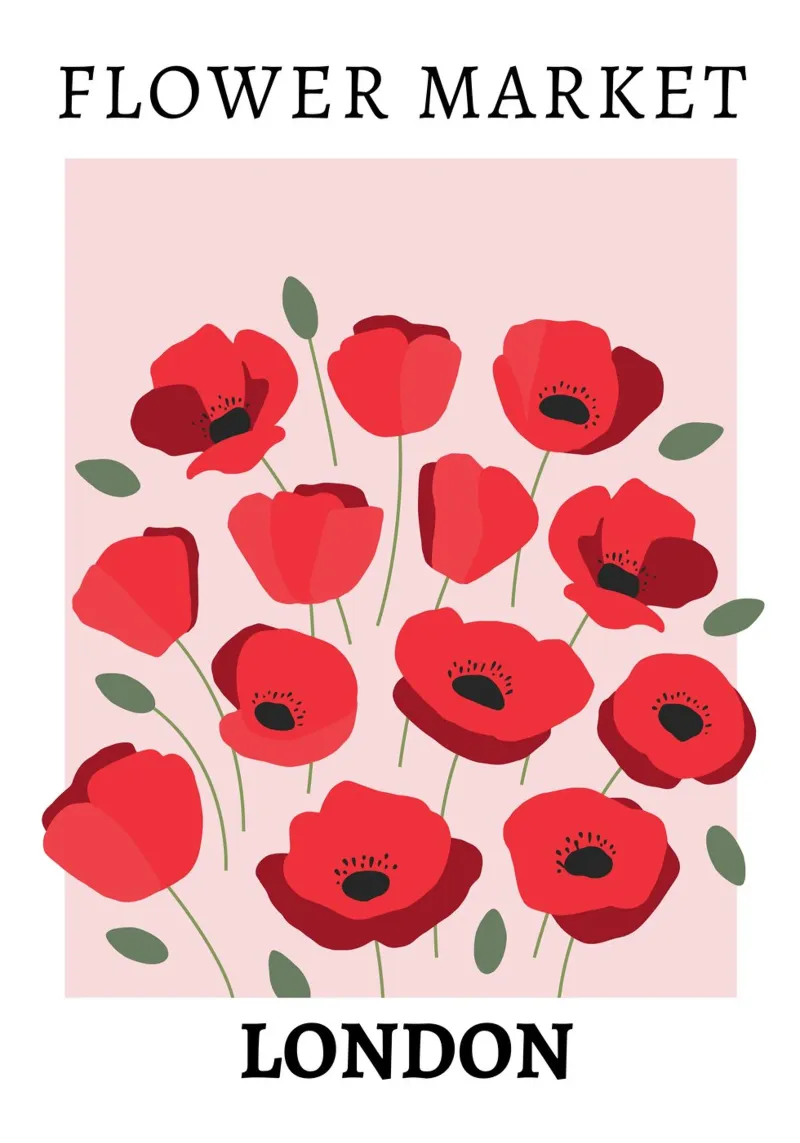 Mercato dei fiori di Londra, design floreale rosso tela da pdigitalprints