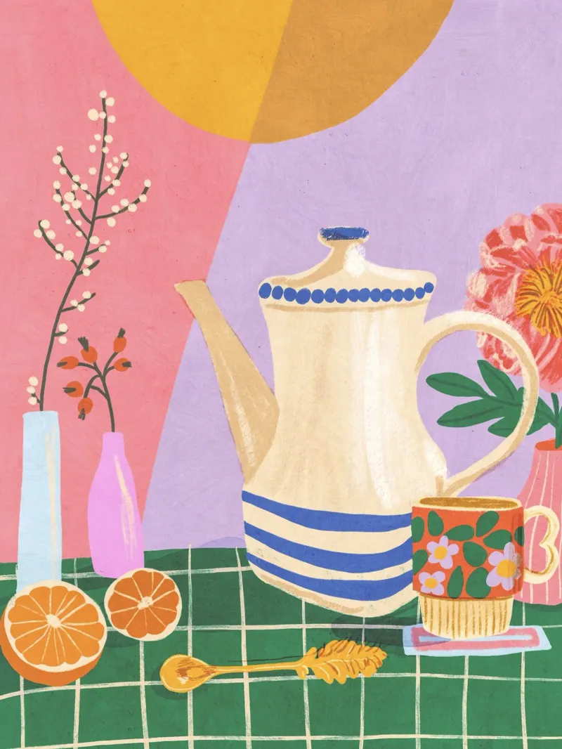 Pink still life poster con telaio in legno da GigiRosado