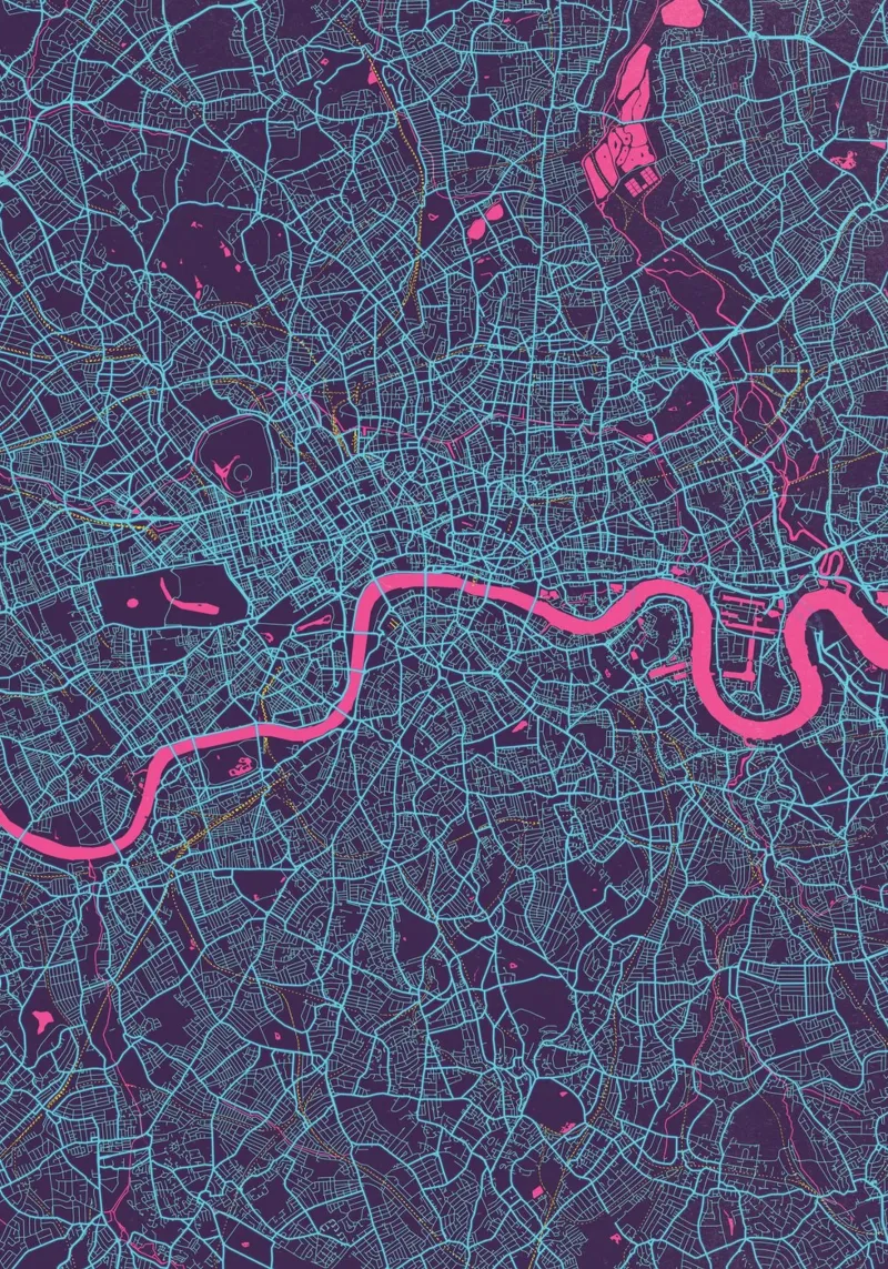 Metropolitan Glow - Mappa della città di Londra in colori vivaci pellicola backlit da MOOODZART