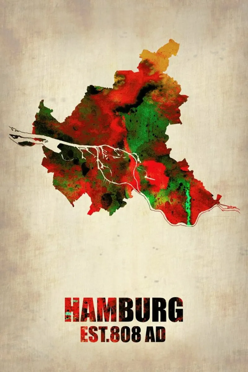 Hamburg Watercolor Map pellicola backlit da Naxart