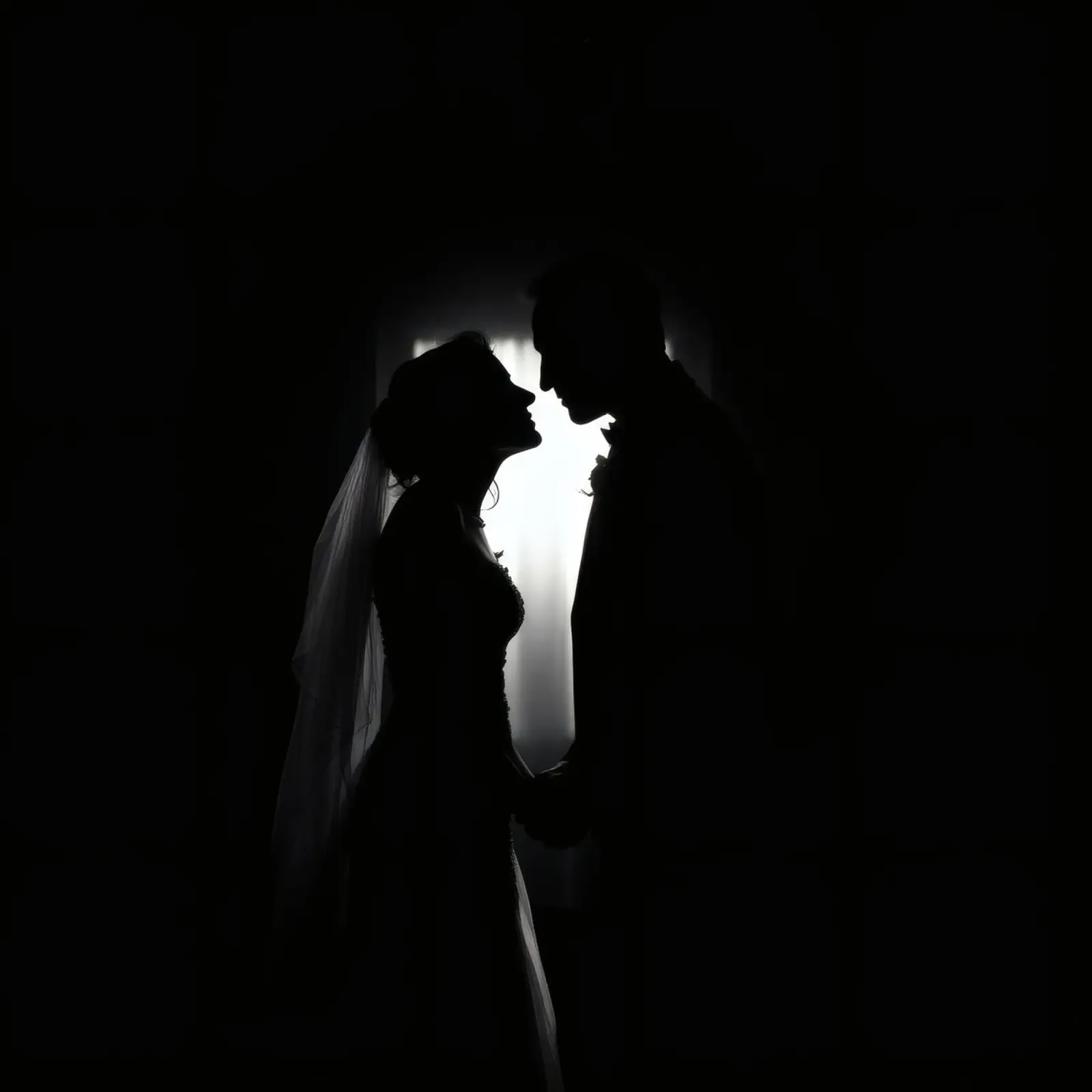 Paar dat een romantisch moment deelt, silhouet, bruiloft hahnemühle van DesignDoodle