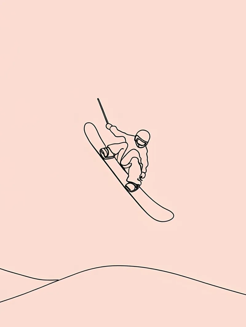 Line art minimalista di uno snowboarder pellicola backlit da Viv Line Art