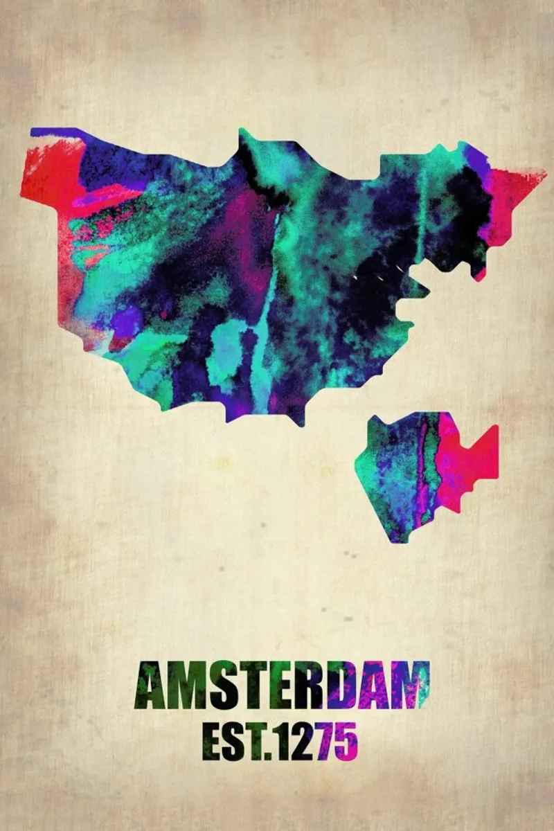 Amsterdam Watercolor Map pellicola backlit da Naxart