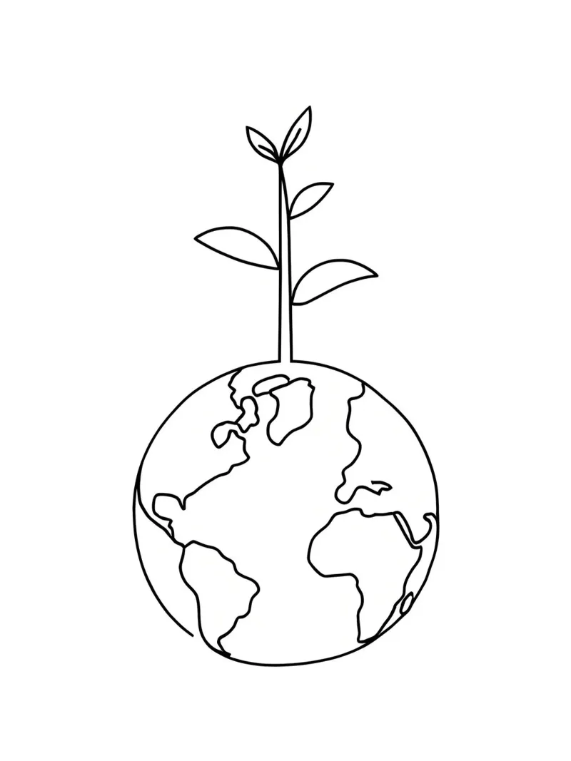 Groene aarde - Minimalistische lijntekening canvas met Baklijst van Viv Line Art