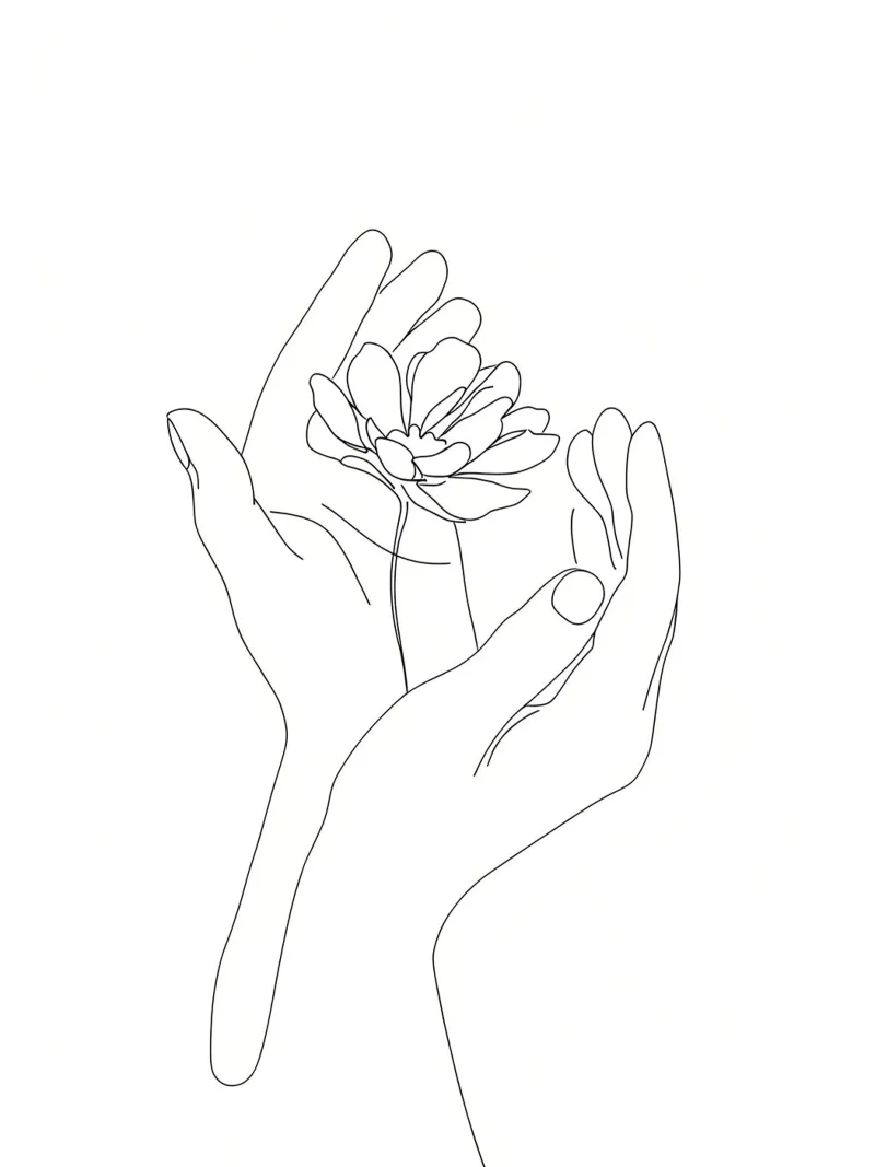 Fiore in mano - Line art minimalista poster con telaio in plastica da Viv Line Art