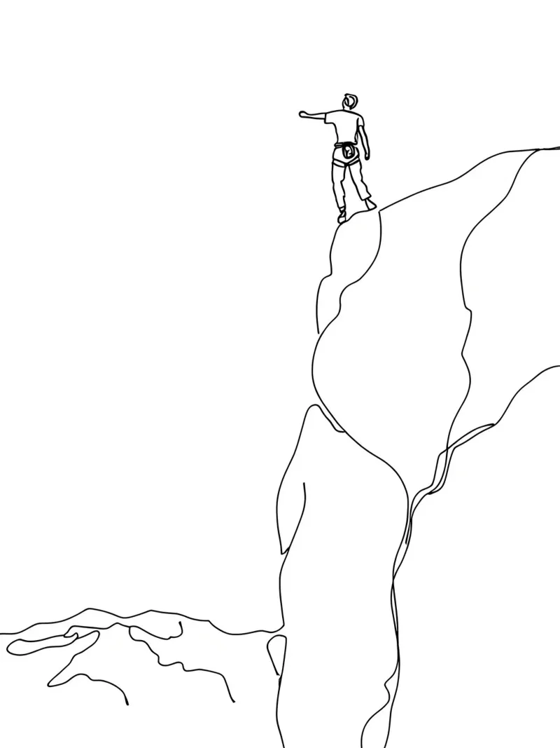 Climber On Mountain Cliff - Minimalist Line Art canvas with Floater frame by Viv Line Art