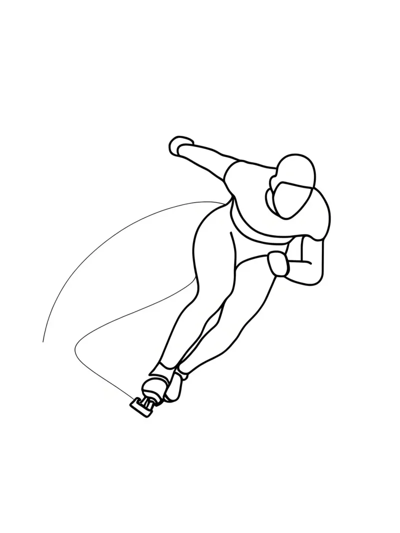 Pattinatore su ghiaccio - Line Art minimalista poster con telaio in legno da Viv Line Art