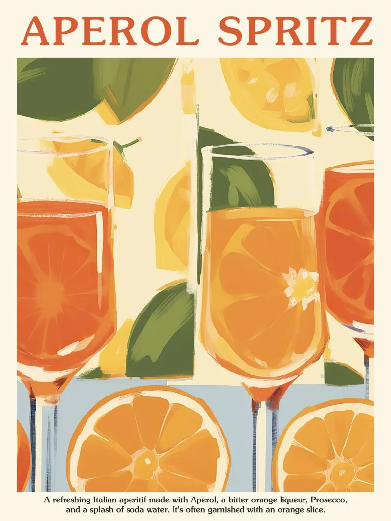 Aperol Spritz Aperitivo, Pattern Cocktail alluminio dibond da Peaches Art Prints