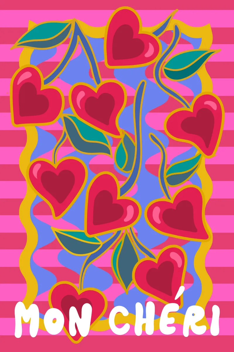 Liefde Valentijnsdag Mon Chéri canvas met Baklijst van Ana Paniagua Design