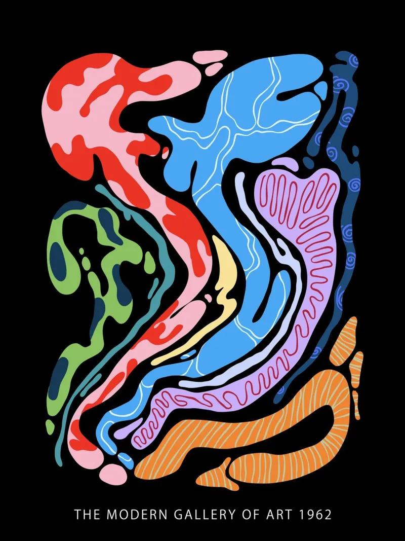 Forme organiche astratte in nero alluminio dibond da Peaches Art Prints