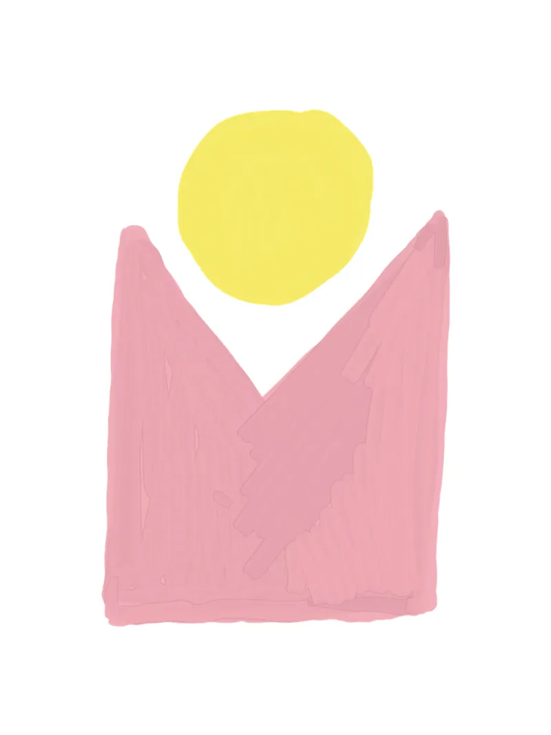Forme astratte, Sole rosa e giallo, Pittura tela con Cornice a cassetta da Peaches Art Prints